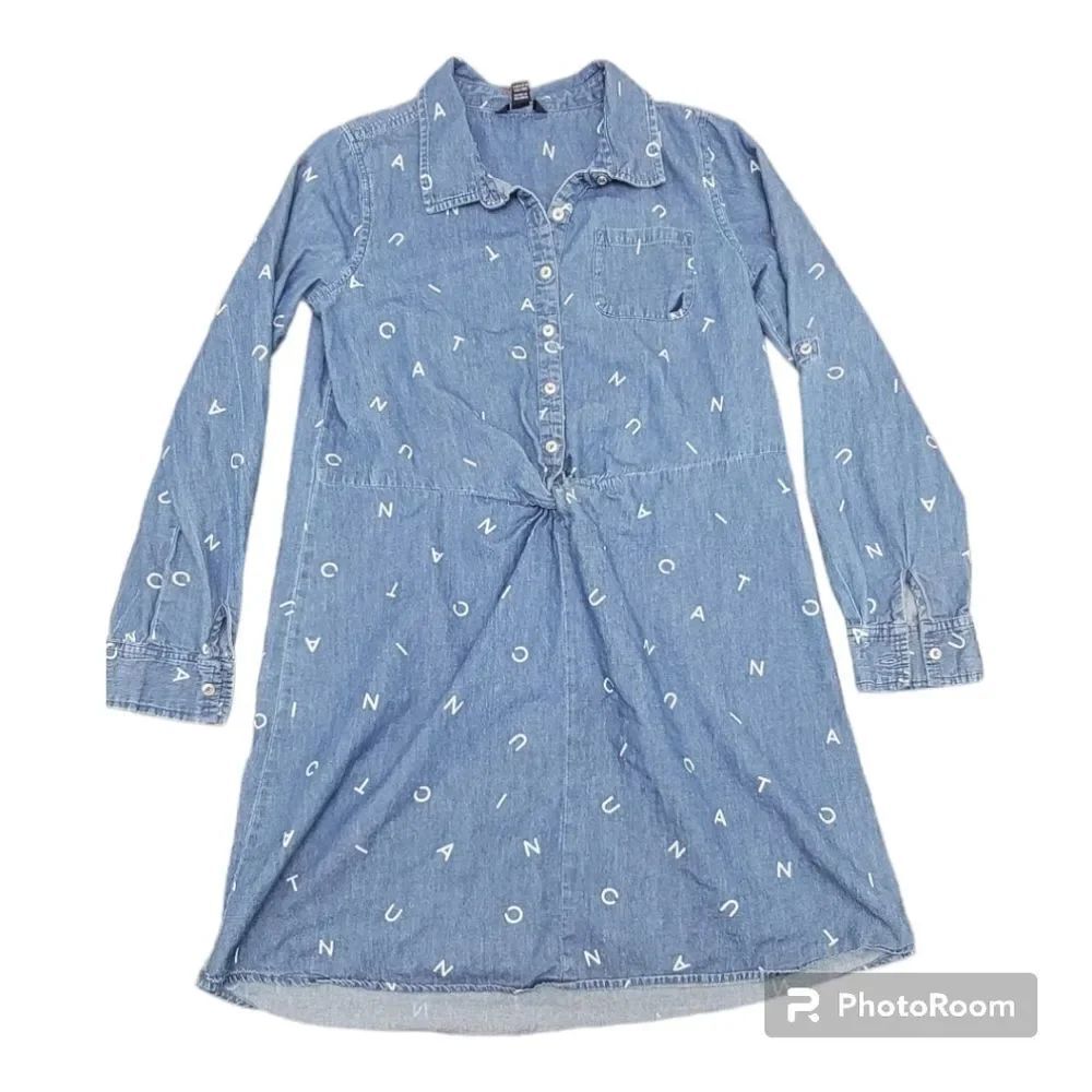 Nautica Girl Denim Light Wash Dress Long Sleeve Front Knot Half Button Up Siz XL